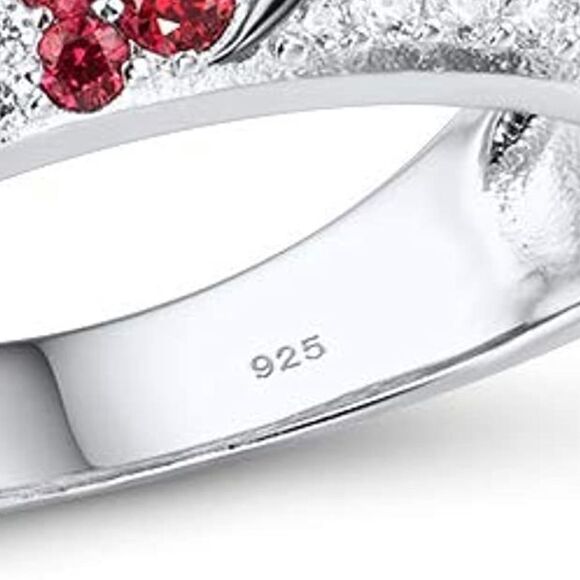 .925 Sterling Silver with Ruby and Diamond Cubic Zirconia Cherry Tree Ring - Picture 4 of 8